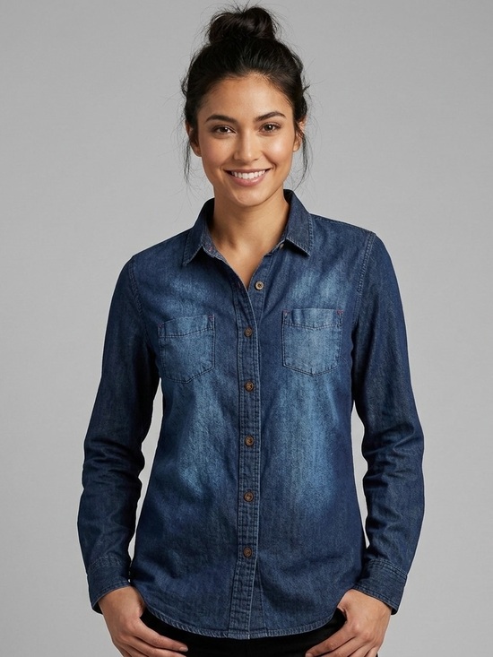 Roots Tops - Roots SouthWestern Lightweight Denim Blue Shirt 100% cotton Sz L Ranch Rodeo